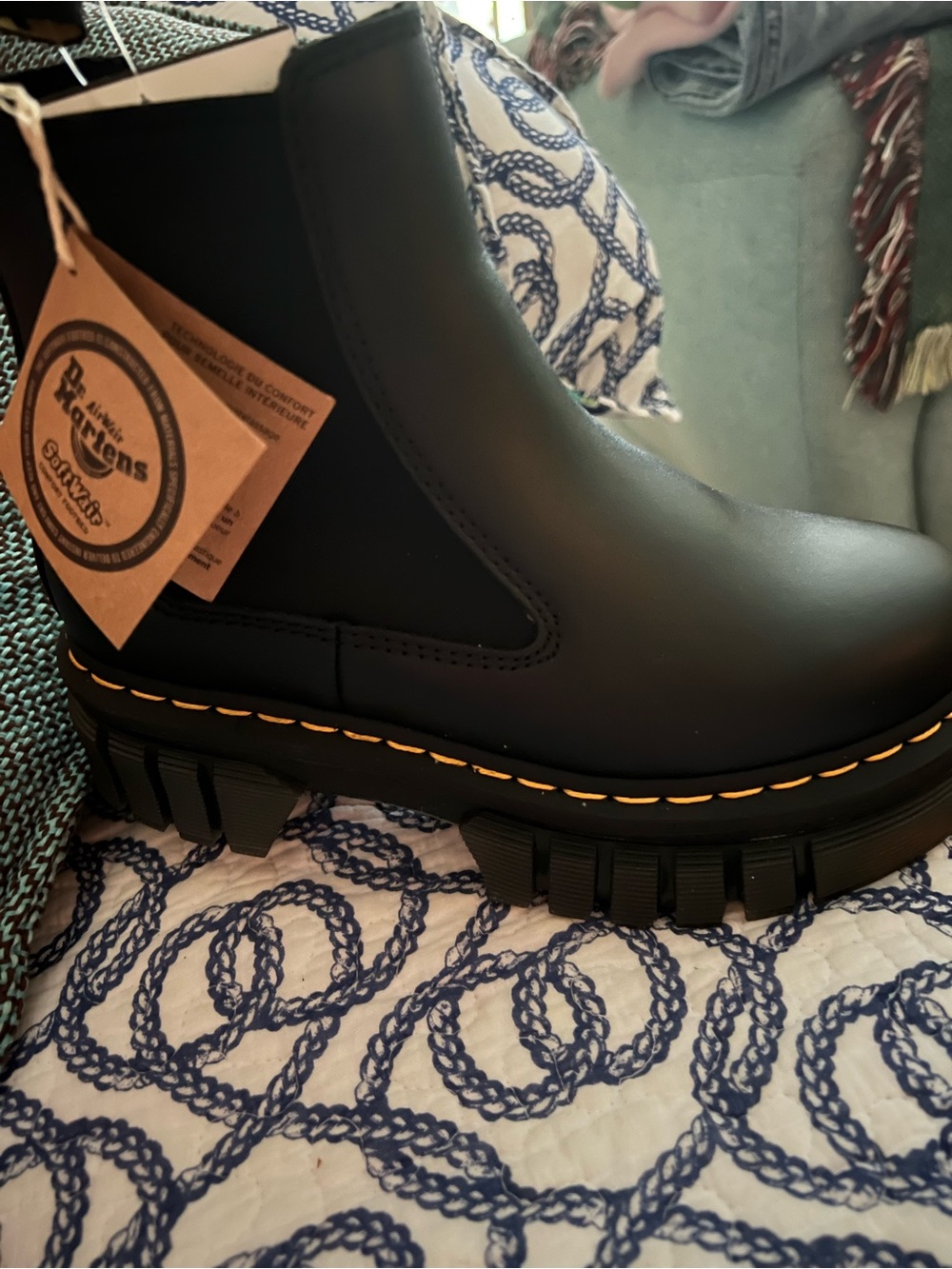 Dr. Martens Black Chelsea Lug Boot with Yellow Welt Stitching